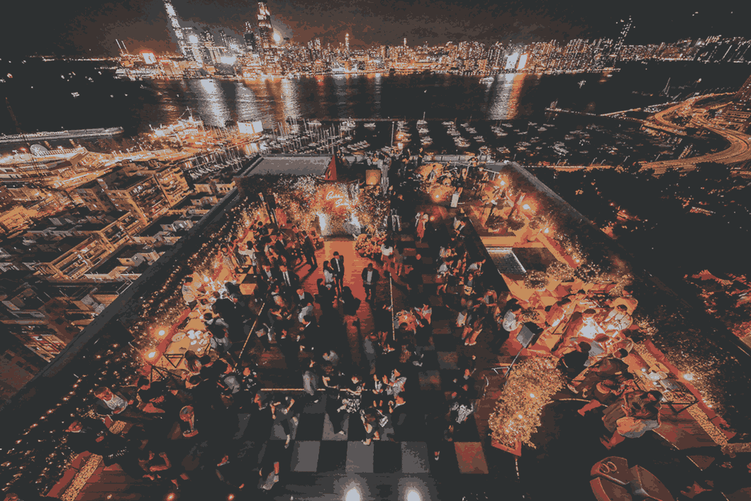 The rooftop garden of the Park Lane Hong Kong by night